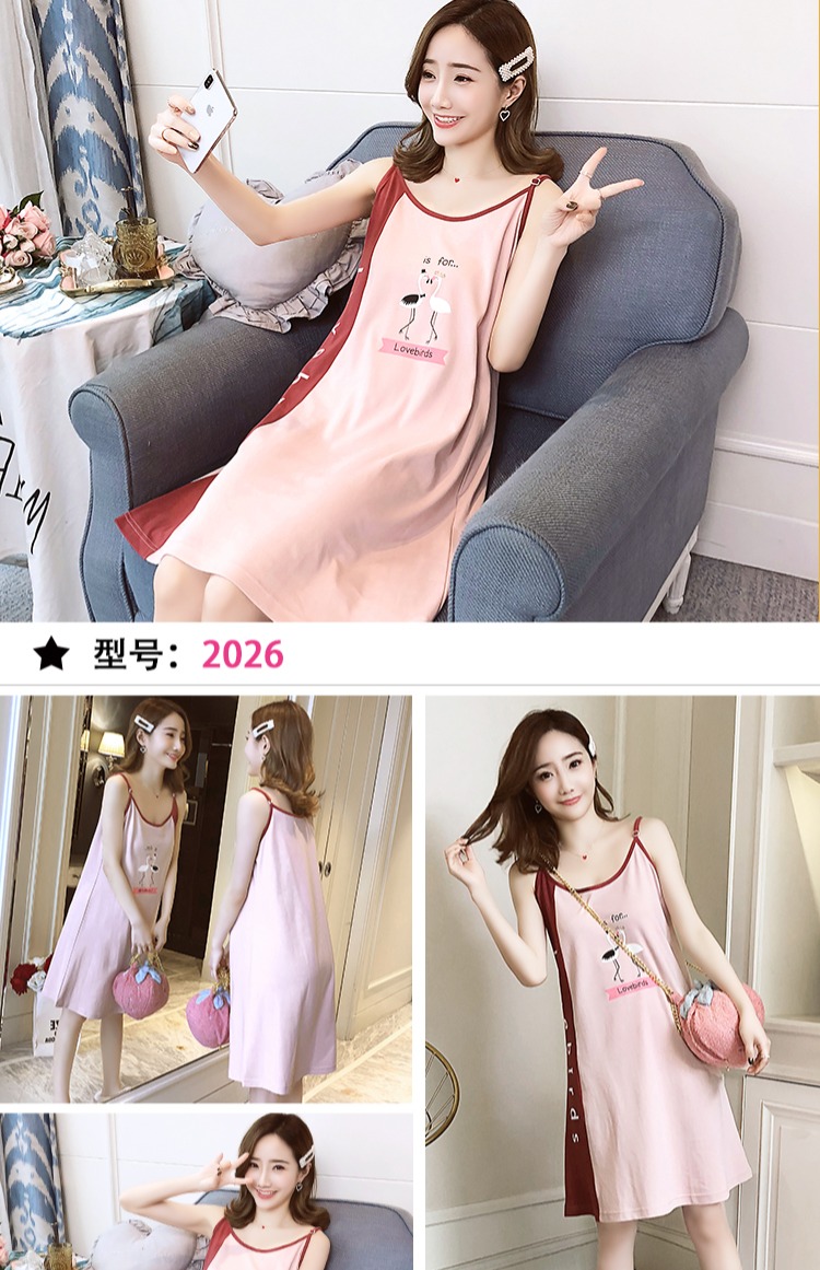 2018 mới dây đeo váy ngủ nữ mùa hè cotton cô gái đồ ngủ mùa xuân và mùa hè không tay phiên bản Hàn Quốc của dịch vụ nhà dễ thương đầm ngủ 2 dây