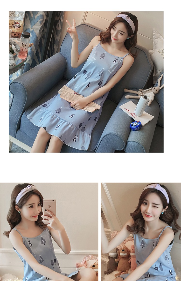 2018 mới dây đeo váy ngủ nữ mùa hè cotton cô gái đồ ngủ mùa xuân và mùa hè không tay phiên bản Hàn Quốc của dịch vụ nhà dễ thương đầm ngủ 2 dây