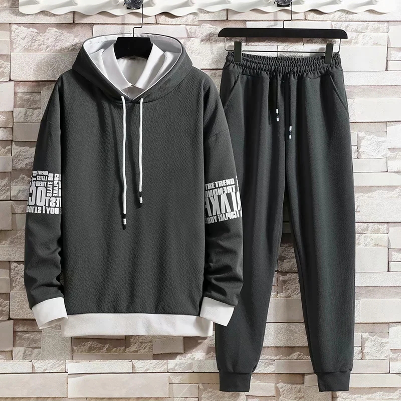 Spring and Autumn Hooded Men's Long Pants and Sweatshirt Set, Pure Cotton Long-Sleeve T-Shirt, Cardigan Jacket, Student Two-Piece Outfit