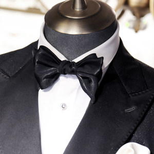 Bow Tie, Double-Layered Shiny Black Gauze Fishtail Bow, Romantic Gentleman Groom Wedding Banquet Original Design Souvenir