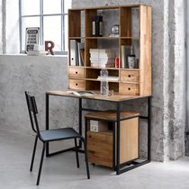 Loft Mediterranean solid wood desk bookshelf combination computer desk Industrial wind bookcase One-piece in-line writing desk office