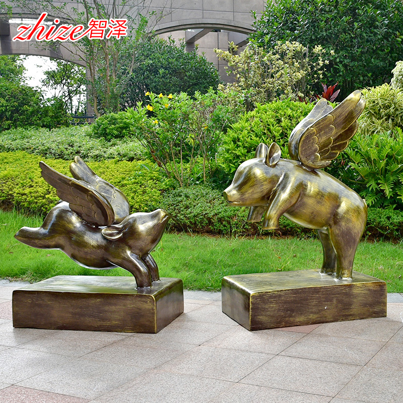 Outdoor garden landscape fiberglass simulation animal sculpture European-style flying pig ornaments shopping mall net red Meichen decoration