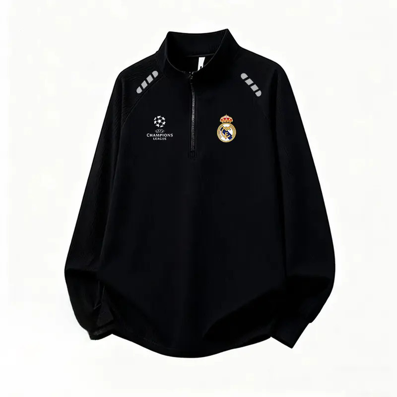 2026 Real Madrid Manchester United Barcelona National Team Sports Zipper Long Sleeve Men's Stand Collar Breathable Quick-Drying Sweat-Absorbing T-Shirt