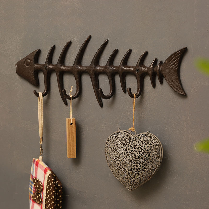 Creative retro clothes hook home entrance porch wall hanging cute wall coat hook fish bone key holder