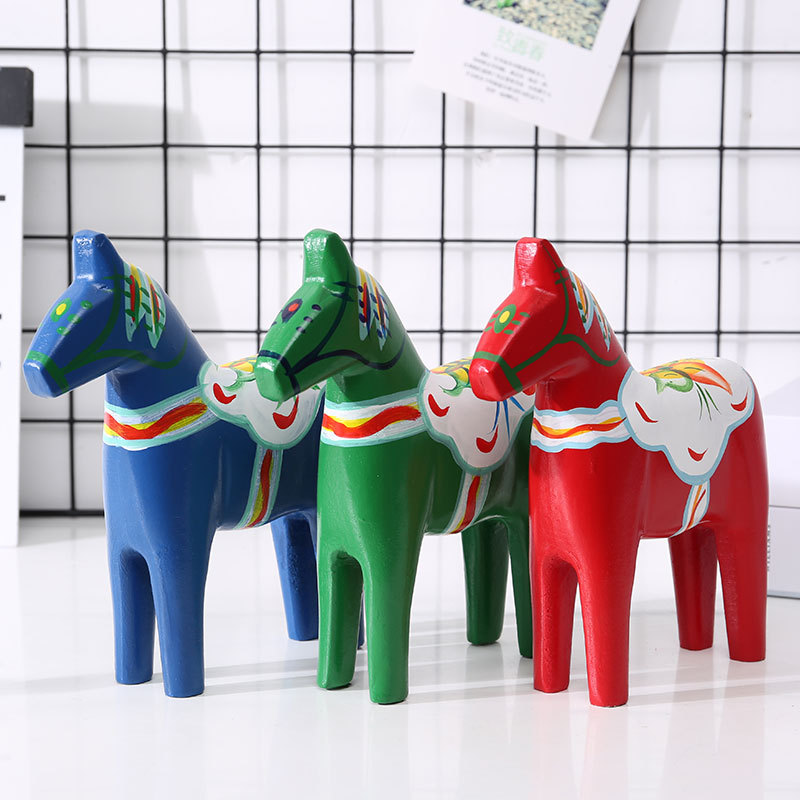 Swedish Dala Wooden Horse Ornament, Nordic Red Horse Ornament, Green Creative Small Wooden Horse, Wooden Toy Horse Craft
