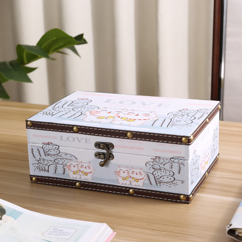 Creative Lockable Storage Box Desktop Password Box Rectangular Household Miscellaneous Items Document Jewelry Storage Box Wooden Box