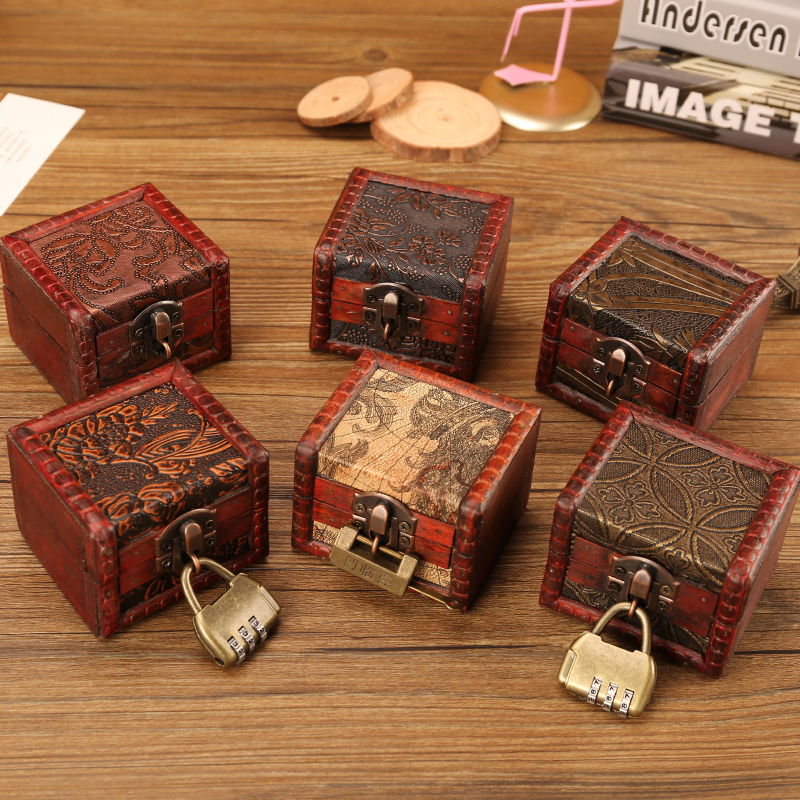Eurostyle Retro Map Small Wooden Box Imitation Ancient Box Wooden Containing Box Delight Sugar Box Ring First Accessories Box Mini Gift Box