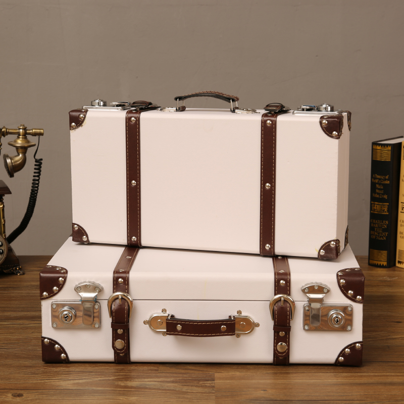 European retro portable storage box wooden antique wooden box good-looking leather case light luxury luggage display prop box