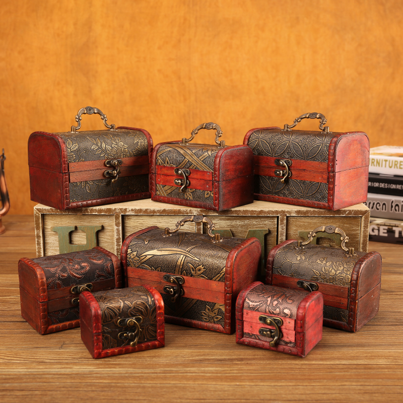 Antique small wood cartridge lock retro containing box table top decoration case imitation ancient wind shooting props close room escape lock box