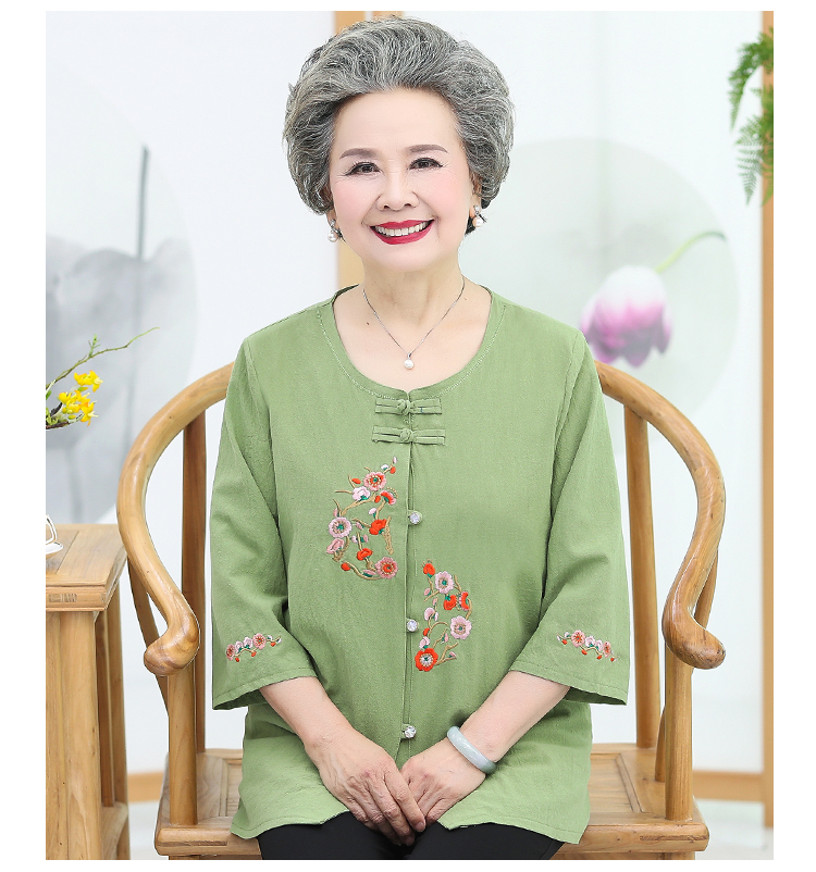 Bà mặc đồ cotton và vải lanh hai mảnh 60 tuổi 70 bà già mặc váy mùa hè cho mẹ 80 áo ngắn tay - Quần áo của mẹ đầm u40 sang trọng