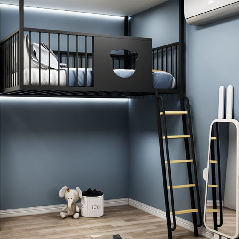 Children's Elevated Bed Small Family Type Duplex Second Floor Bed Apartment Bedroom Single Upper Floor Province Space Floor Attic Iron Art Hammock