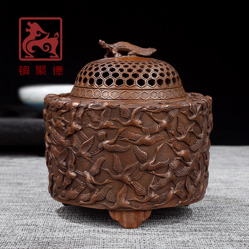 Copper Jude Copper Thousand Crane Incense Burner Antique Pure Copper Xuande Incense Burner Home Indoor Incense Dao Huanxiang Zen Ornament