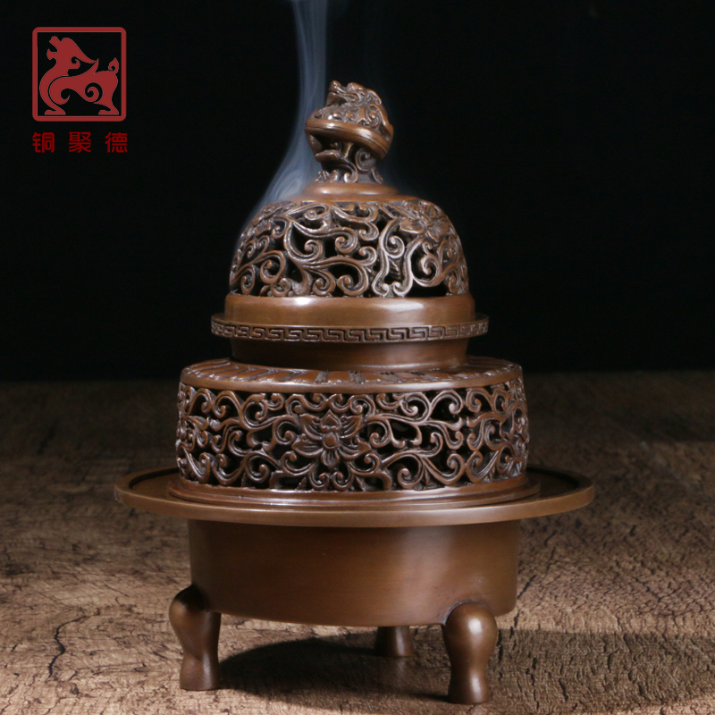 Copper Jude pure copper incense burner household indoor air purification sandalwood incense burner tea ceremony aromatherapy stove antique ring incense burner ornaments