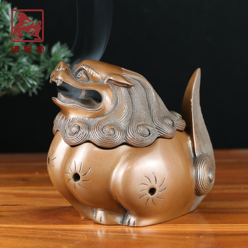 Copper Jude pure copper Tang lion roaring incense burner antique household indoor incense road supplies ring incense Pixiu aromatherapy burner