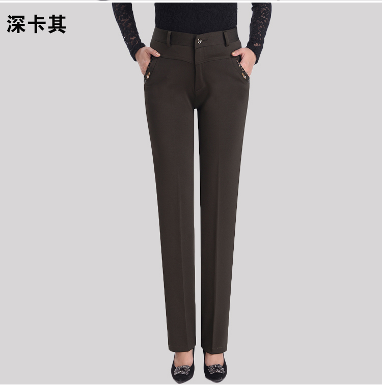 Cộng với quần nhung nữ trung và dày, quần lưng cao, quần thun nữ trung niên, quần ống suông thẳng cho nữ trung thu áo thun nữ trung niên