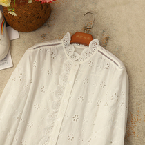 No more delicate ticks embroidered hollowed-out pure cotton white shirt woman long sleeve loose lace shirt