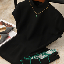 Town shop level China Wind upright collar improved qipao dress with dress female acetate open fork Temperament Little Black Dress