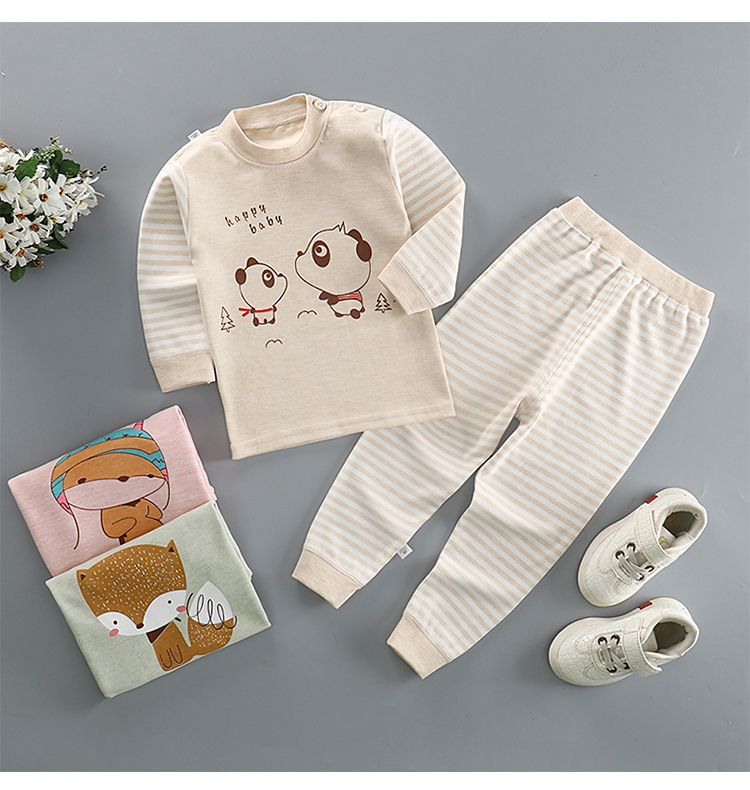 Bộ đồ lót trẻ em cotton mùa xuân và mùa thu bé trai và bé gái đồ ngủ bé mùa thu quần áo màu cotton đặt bé quần áo mùa thu áo giữ nhiệt bé trai
