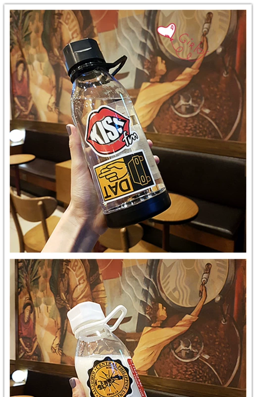 Cốc nước nhựa Nữ sinh viên dễ thương Cốc tay Ins Chai nước di động Cậu bé sáng tạo Hàn Quốc Cốc nhựa đơn giản