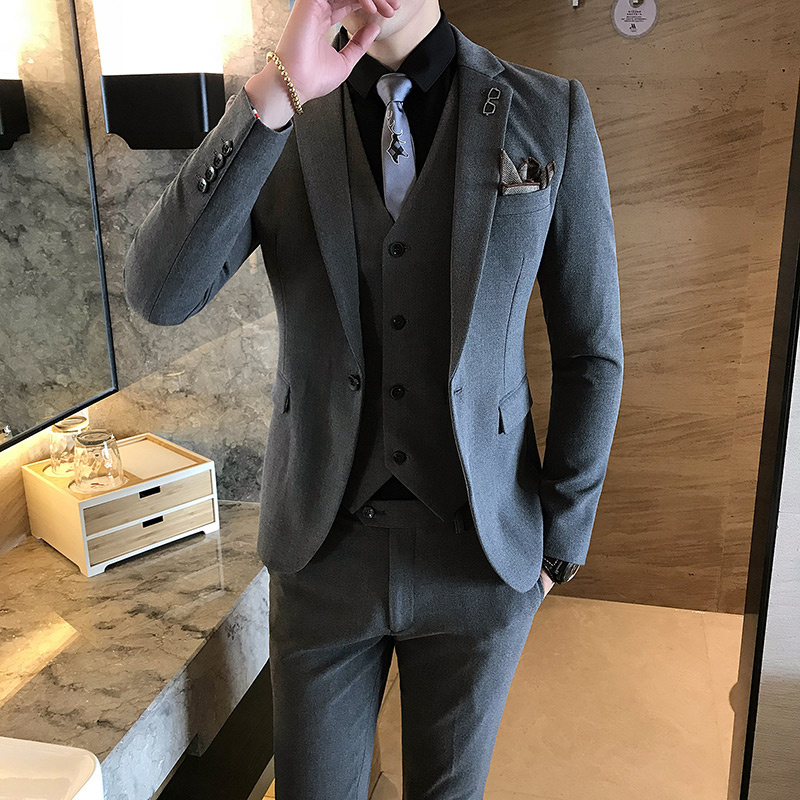 Suit suit suit men's groom wedding dress custom slim Korean version of large size formal dress British style best man suit