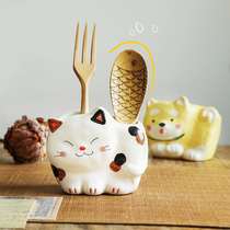 Love cute pet Japanese Seto burning ceramic rice spoon rack imported storage home furnishings gift cute