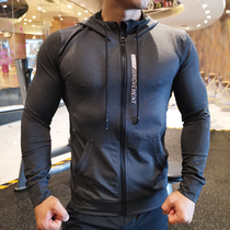 Sports fitness hooded sweater mens autumn and winter loose quick-drying stretch slim-fit long-sleeved training suit top running jacket