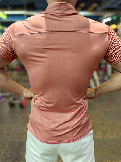 健身运动POLO衫男夏立领短袖速干高弹透气紧身衣私人教练工服定制