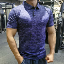 Mens summer fitness polo shirt short sleeve quick-drying breathable high-play tight training suit sports casual lapel top