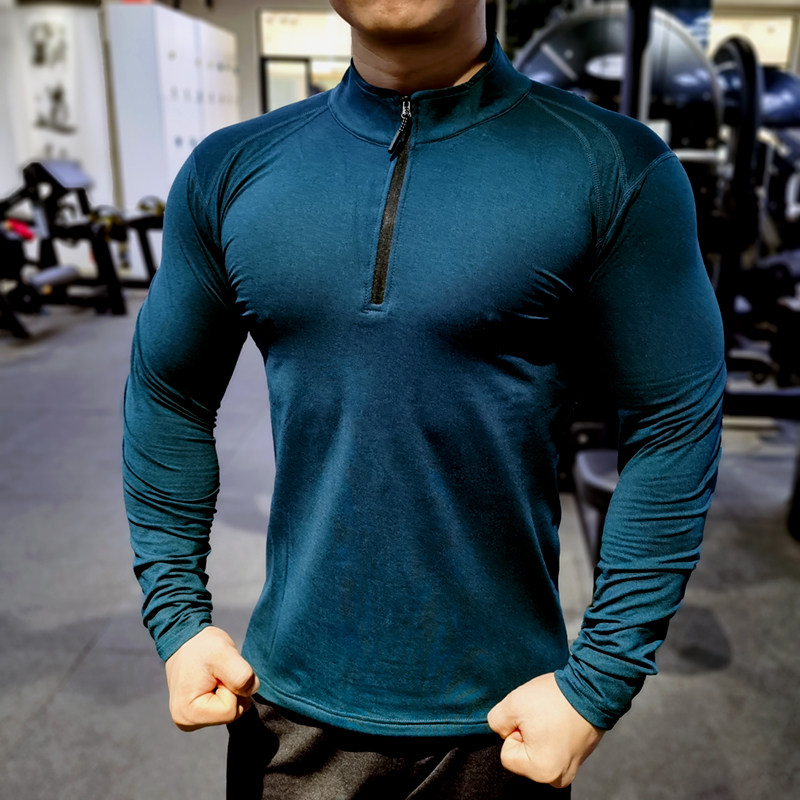 Sports Long Sleeve T-shirt Male Autumn Winter Fitness Suit Plus Suede Breathable High-Play Tights Training Suit Running Collar Blouses