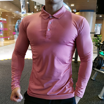 Mens Sports Lapel Long sleeve POLO Shirt Autumn quick-drying breathable Stretch tights Fitness T-shirt Casual Top