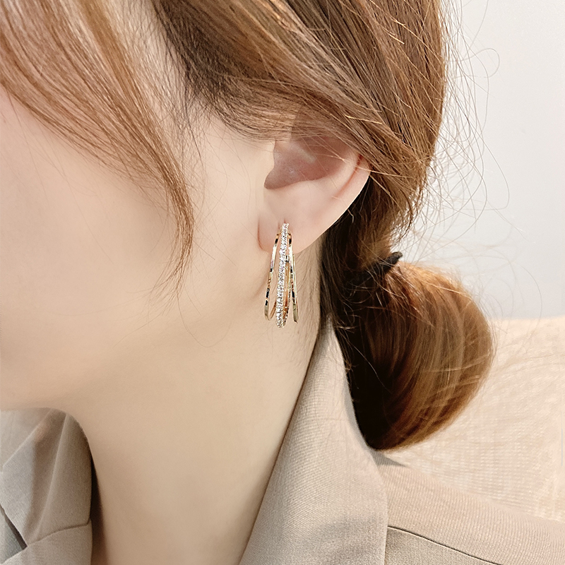 Earrings Women's 2021 New Korean Temperament High Atmospheric Sterling Silver Stud Earrings Net Red Glitter Diamond Circle Earrings Trend