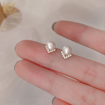 Simple pearl earrings 2021 new niche design sterling silver earrings female temperament advanced sense light luxury earrings tide