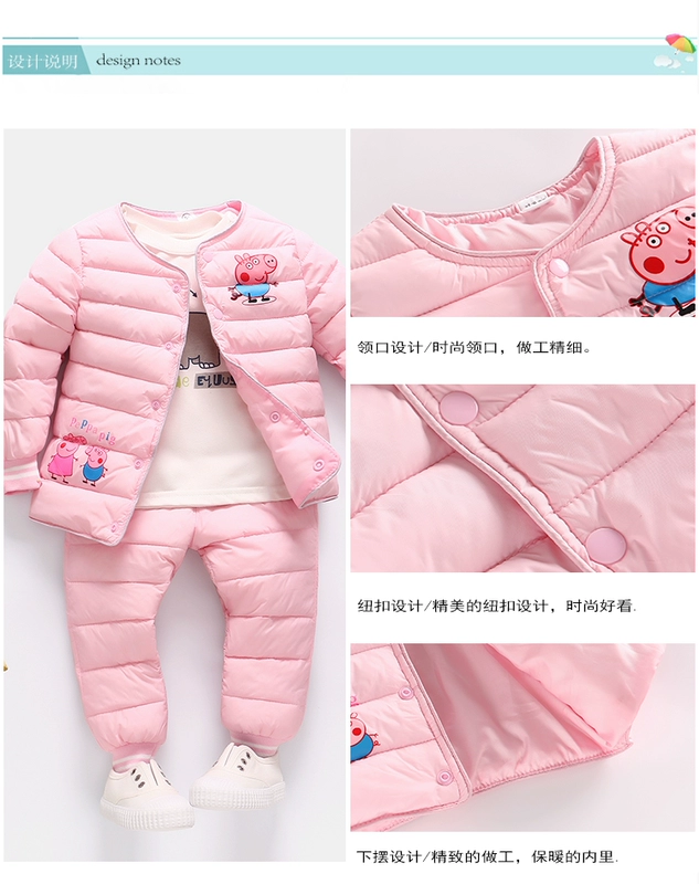 Bộ đồ cotton cho bé xuống 2-7 tuổi bé trai và bé gái áo khoác cotton dày ấm 3-4-5-6 Bộ đồ cotton hai mảnh cho bé