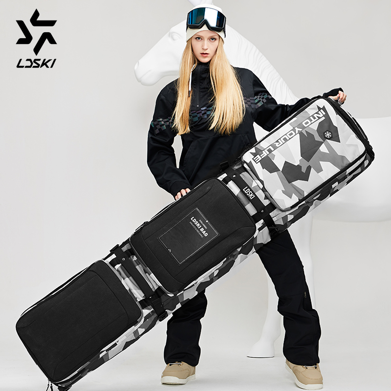 LDski snowboard bag Large capacity single and double board bag with rollers can be checked shoulder wear-resistant ski equipment bag