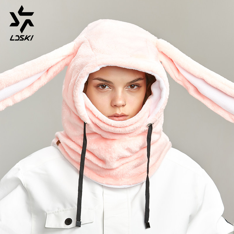 Ldski new ski cartoon safety helmet hood cap men and women single double board outdoor riding mask windproof and warm equipped
