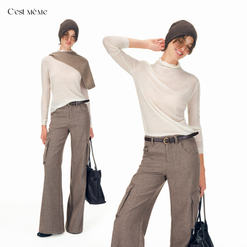 Cest Meme Wool Blend Turtleneck Design with Stud Buttons, Reversible Knit Base Shirt for Women, Autumn and Winter Sweater Cest Meme Wool Blend Turtleneck Design with Stud Buttons, Reversible Knit Base Shirt for Women, Autumn and Winter Sweater