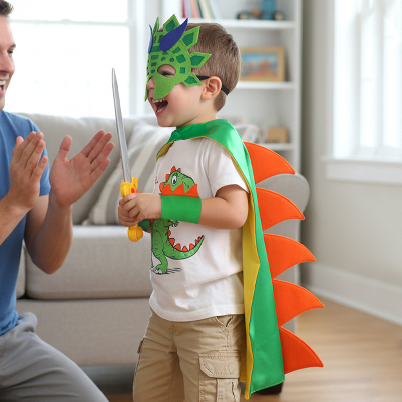 Dinosaur Cape Set, Children's Cloak and Mask Performance Costume, Cartoon Animal Stage Performance Costume, Forest Theme