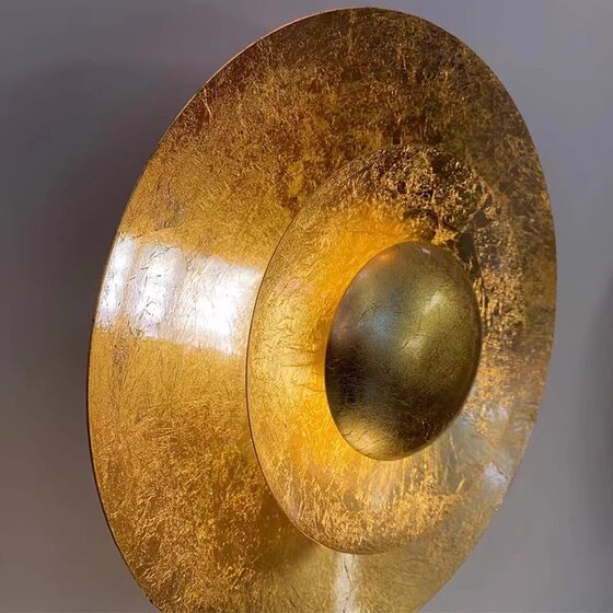 2024 New Product Italian Light Luxury High-End Gold Foil Wall Lamp Hotel Clubhouse Corridor Creative Flying Saucer Heavy Metal Lamp