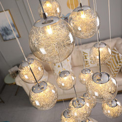 Staircase Chandelier Duplex Apartment Living Room Dining Room Glass Spherical New Chinese Style Villa Hollow Stairwell Long Chandelier