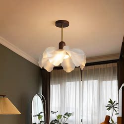 French-Style Vintage Bedroom Chandelier with Petal-Shaped Iron Art and Acrylic, Dual-Use for Study and Tea Room, Creative Design