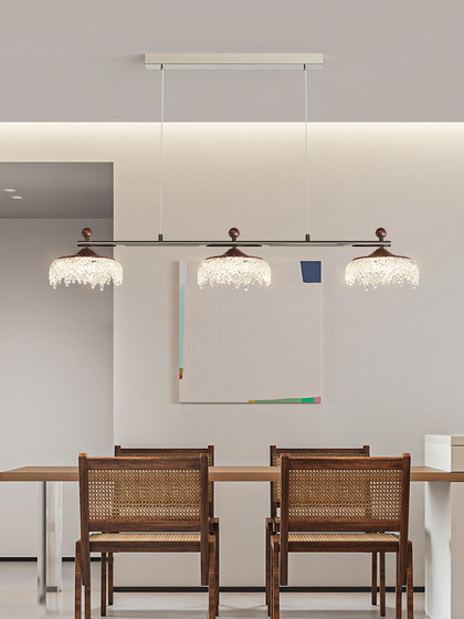 2025 New Mid-Century Style Living Room Lamp Main Light Walnut Color Dining Room High-End Eye Protection Lamp Creative Water Drop Chandelier