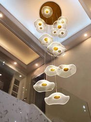 2022 New Light Luxury Villa Living Room and Dining Room Modern Simple Creative Stylish Duplex Building Spiral Staircase Long Chandelier