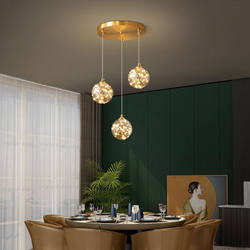 Nordic Minimalist Duplex Staircase Light with Starry Sky Effect, Living Room Villa All-Copper Rotating Glass Ball Staircase Long Pendant Light