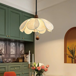 French-Style Vintage Wabi-Sabi Dining Room Retractable Pendant Light Designer Bar Counter Tea Room Dining Table High-End Petal Light