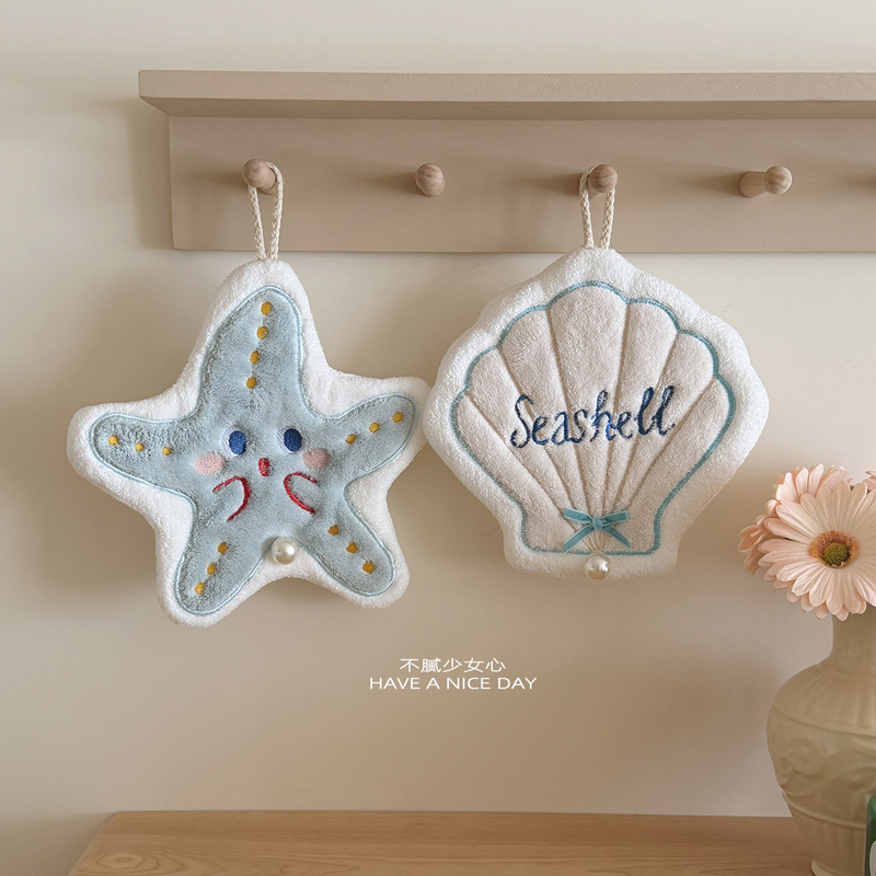 Ocean Shells and Starfish Can Be Hung as Kitchen Hand Towels, Cute Quick-Drying Absorbent Towels, Bathroom Handkerchiefs
