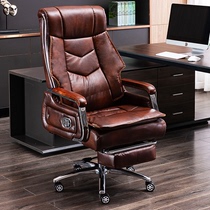 Genuine leather boss chair comfortable sedentary reclining massage rotating office chair light luxury mid-level chair computer chair study chair