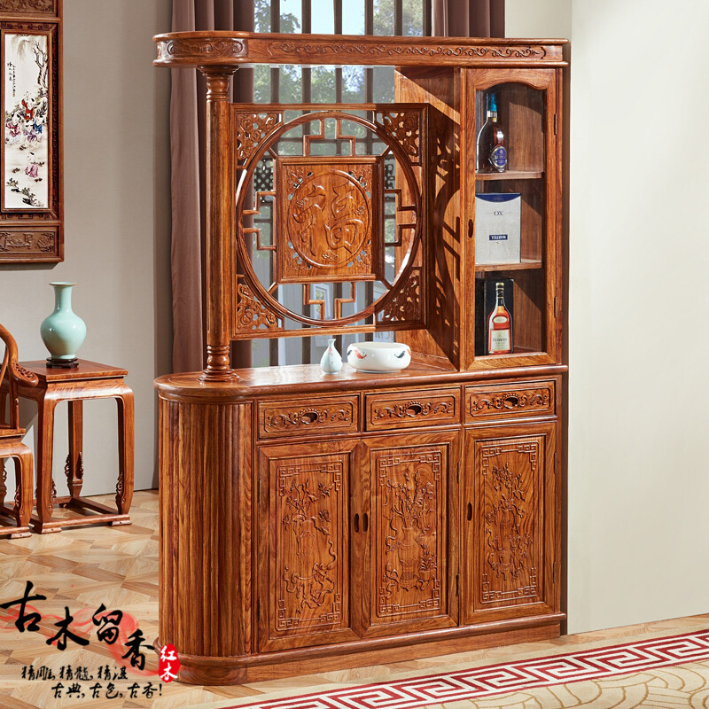 Mahogany African rosewood Hedgehog rosewood partition cabinet Entrance cabinet Living room wine cabinet Chinese double-sided screen partition