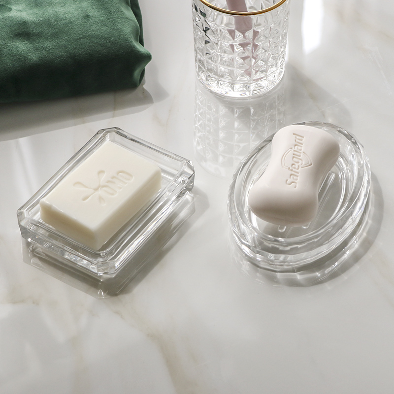 High-end Crystal Clear Glass Bathroom Soap Case Light Lavish Makeup Room Soap Nursery Round New Ins