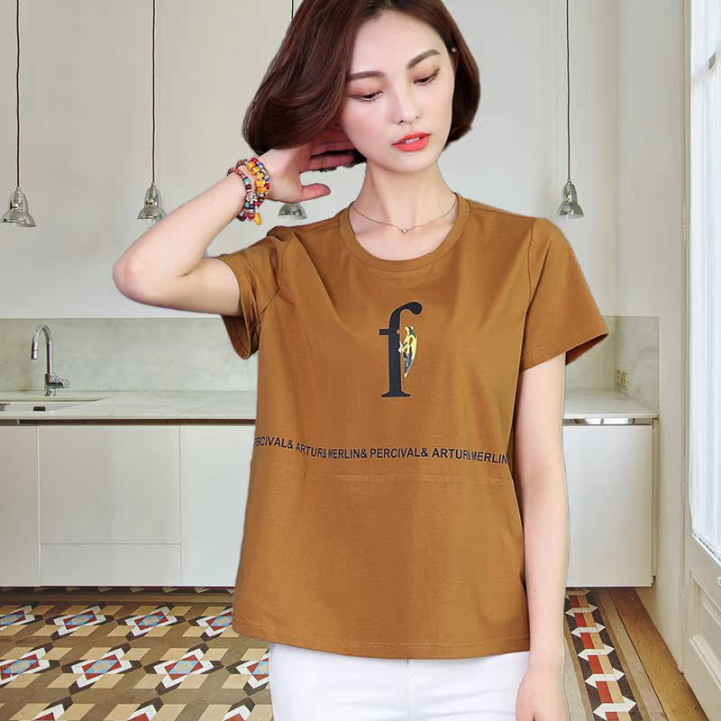 Cộng thêm phân bón XL mùa hè cho phụ nữ áo thun ngắn tay mới cho nữ trung niên thả lỏng áo sơ mi cotton - Áo phông áo thun nữ hàn quốc