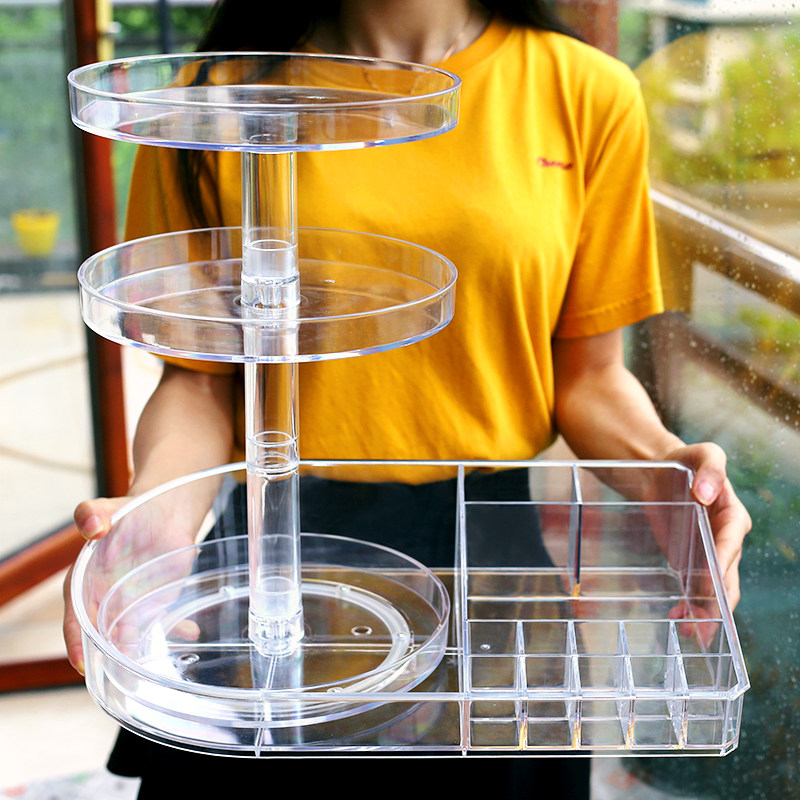 Cosmetic Storage Box Swivel Shelve Makeup Table Transparent Acrylic Lip Red Brush Protect Table Finishing Shake